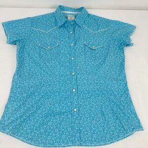 Panhandle Rough Stock Women's Shirt Large Blue Bandana 97% Cotton/Spandex